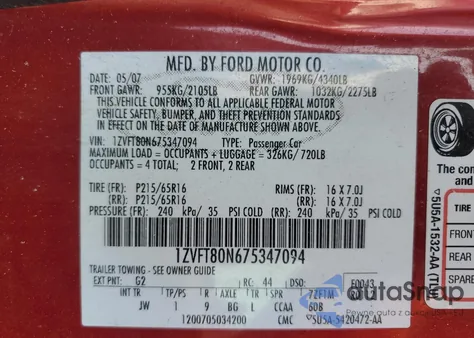 2007 Ford Mustang from USA, damaged, VIN 1ZVFT80N675347094